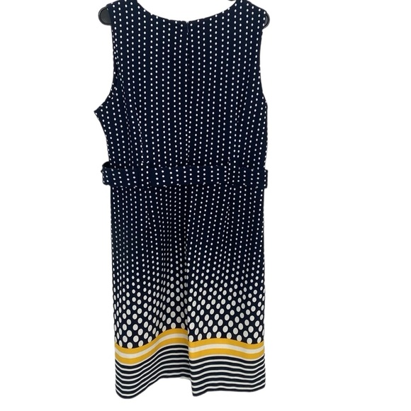 ILE NY Sleeveless Navy Yellow Polkadot Belted Dress - Picture 8 of 8